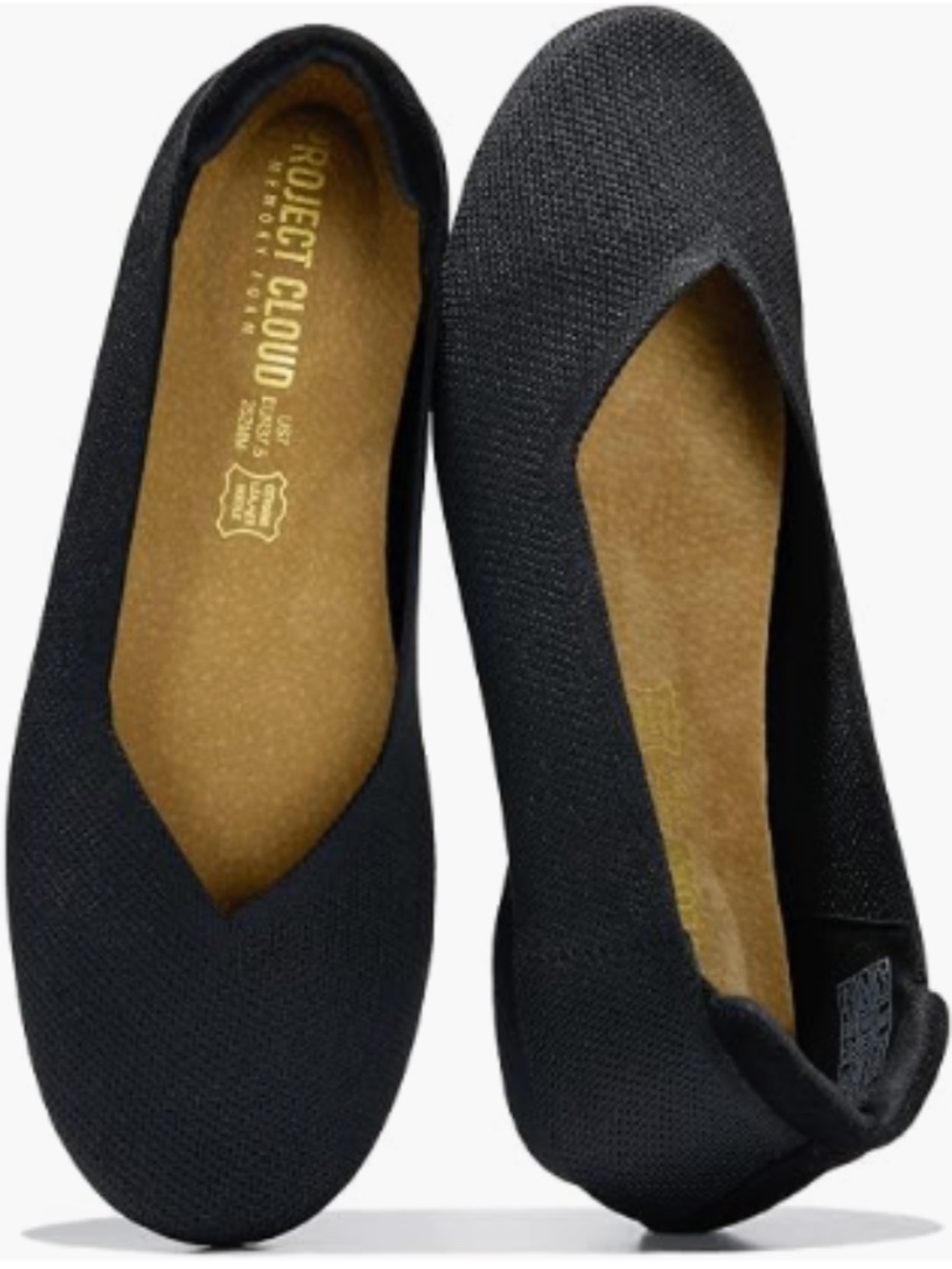 NIB Project Cloud Womens Black Knit Ballet Flats w/ Memory Foam